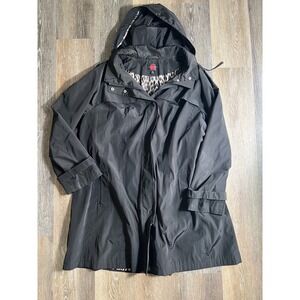 Gallery Woman Black Hooded Rain Jacket Leopard Print Lining Plus Size 3X